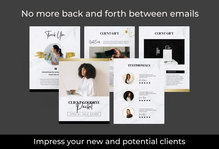 Ladystrategist 21 Page Client Goodbye Packet for Coaches - Editable Canva Template Chic Marble + Gold Collection instagram canva templates social media templates etsy free canva templates