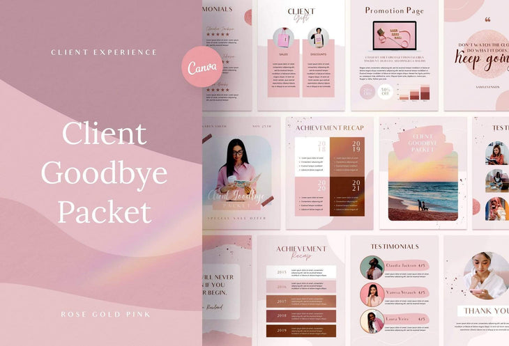 Ladystrategist 21 Page Client Goodbye Packet for Coaches - Rose Gold Canva Template instagram canva templates social media templates etsy free canva templates