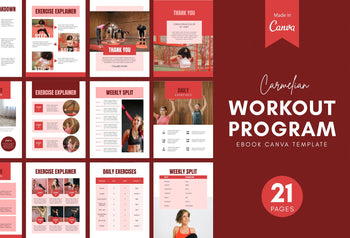 Ladystrategist 21 Page Workout Program Ebook Carnelian Canva Templates instagram canva templates social media templates etsy free canva templates
