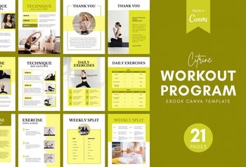 Ladystrategist 21 Page Workout Program Ebook Citrine Canva Templates instagram canva templates social media templates etsy free canva templates