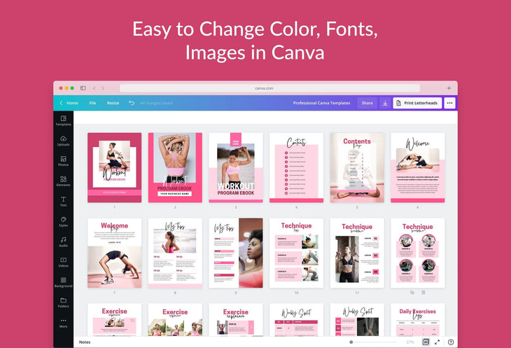 Ladystrategist 21 Page Workout Program Ebook Cotton Candy Canva Templates instagram canva templates social media templates etsy free canva templates
