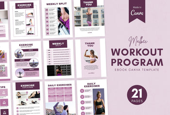 Ladystrategist 21 Page Workout Program Ebook Malbec Canva Templates instagram canva templates social media templates etsy free canva templates