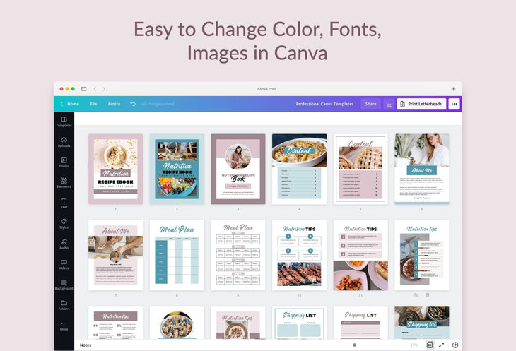 Ladystrategist 25 Page Nutrition Recipe Ebook Lotion Pink Editable Canva Templates instagram canva templates social media templates etsy free canva templates