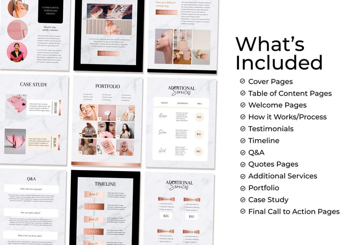 Ladystrategist 25 Page Service and Pricing Guide Editable Canva Template - Black Rose Gold Collection instagram canva templates social media templates etsy free canva templates