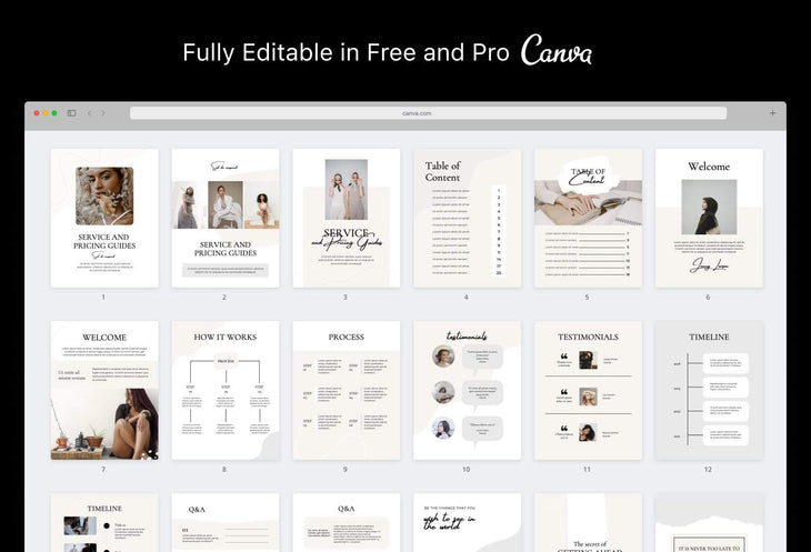 Ladystrategist 25 Page Service and Pricing Guide Editable Canva Template - Neutral Collection instagram canva templates social media templates etsy free canva templates