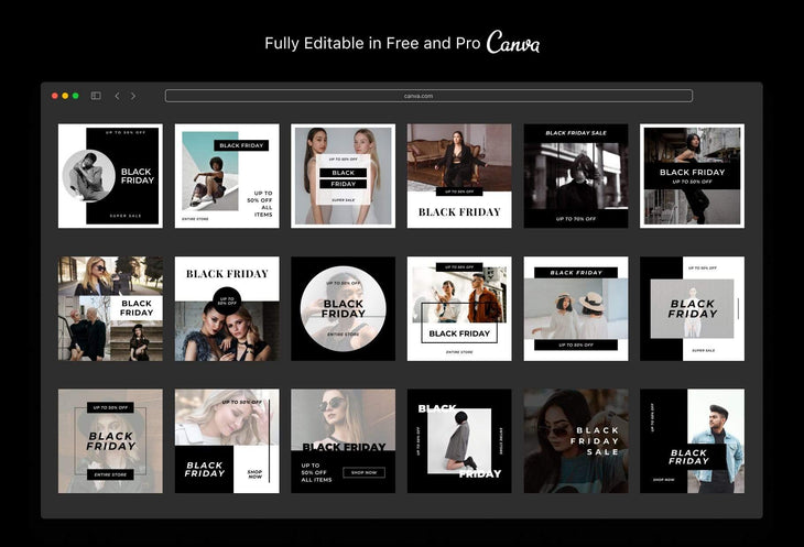 Ladystrategist 30 Black Friday Instagram Promo Posts Canva Templates V2 instagram canva templates social media templates etsy free canva templates