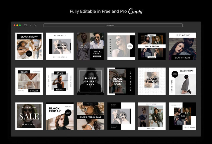 Ladystrategist 30 Black Friday Instagram Promo Posts Canva Templates V3 instagram canva templates social media templates etsy free canva templates