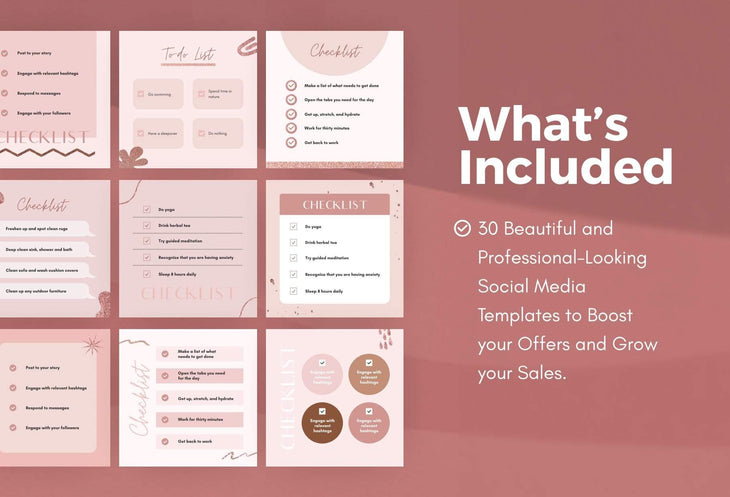 Ladystrategist 30 Checklist Rose Gold Instagram Engagement Booster Post Canva Templates instagram canva templates social media templates etsy free canva templates