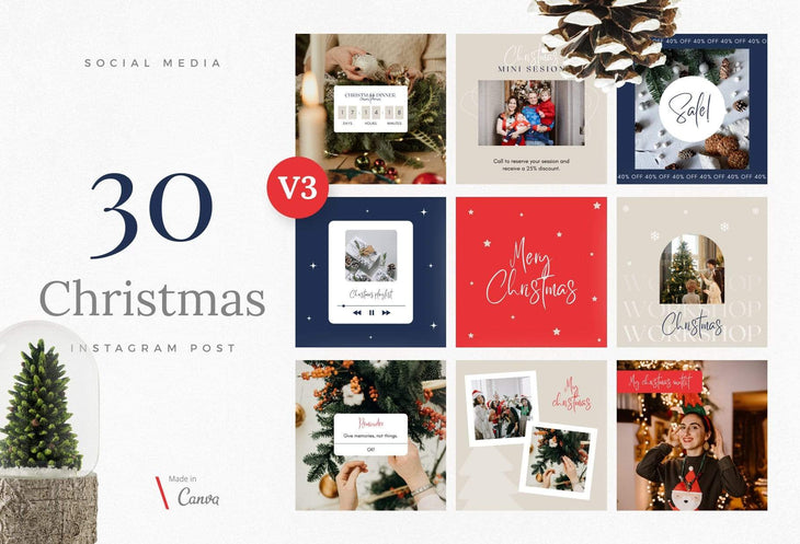 Ladystrategist 30 Christmas Instagram Post Canva Templates V3 instagram canva templates social media templates etsy free canva templates