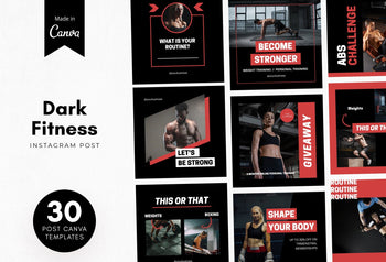 Ladystrategist 30 Dark Fitness Instagram Engagement Post Canva Templates instagram canva templates social media templates etsy free canva templates