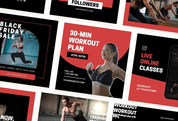 Ladystrategist 30 Dark Fitness Instagram Engagement Post Canva Templates instagram canva templates social media templates etsy free canva templates