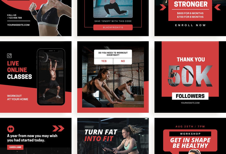 Ladystrategist 30 Dark Fitness Instagram Engagement Post Canva Templates instagram canva templates social media templates etsy free canva templates