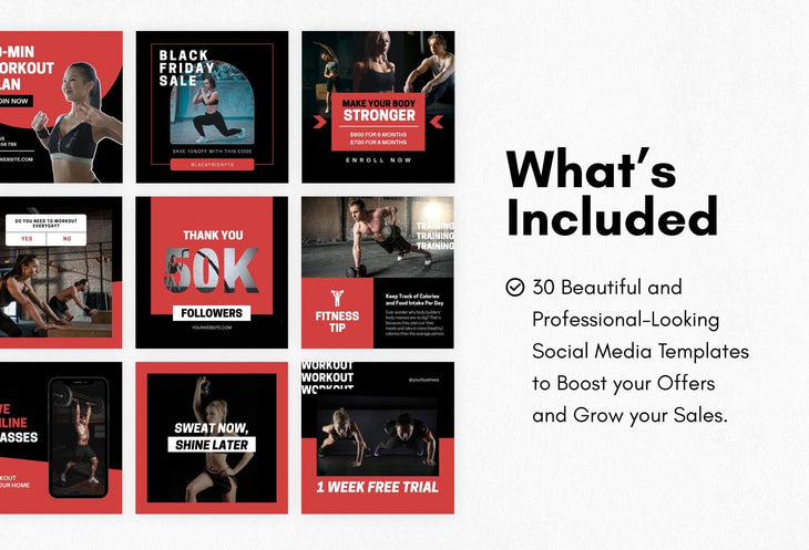 Ladystrategist 30 Dark Fitness Instagram Engagement Post Canva Templates instagram canva templates social media templates etsy free canva templates