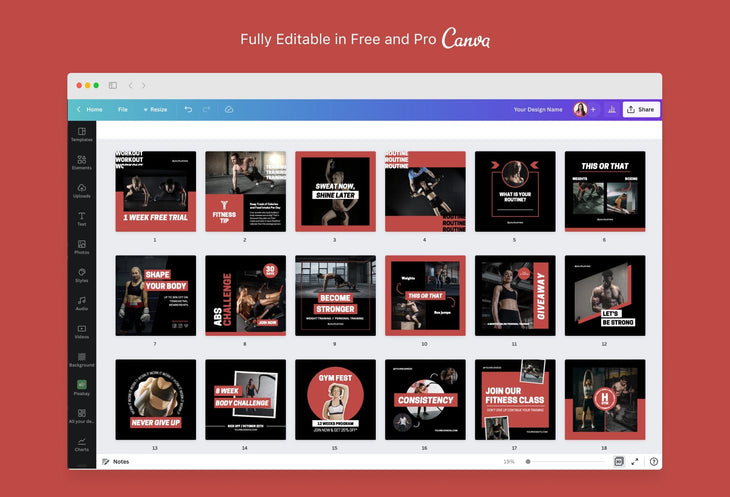 Ladystrategist 30 Dark Fitness Instagram Engagement Post Canva Templates instagram canva templates social media templates etsy free canva templates