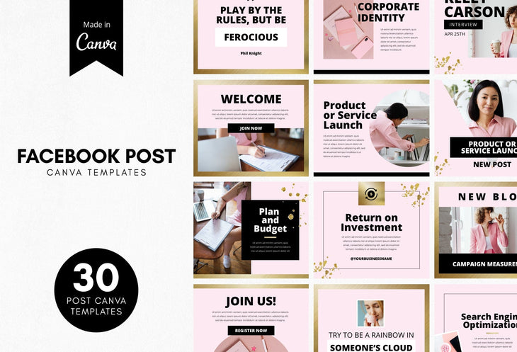 Ladystrategist 30 Facebook Post Canva Templates instagram canva templates social media templates etsy free canva templates