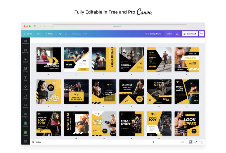 Ladystrategist 30 Fitness Instagram Engagement Post Canva Templates instagram canva templates social media templates etsy free canva templates