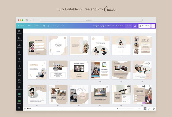 Ladystrategist 30 Fitness Instagram Post Canva Templates instagram canva templates social media templates etsy free canva templates