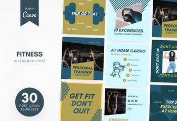 Ladystrategist 30 Fitness Instagram Post Canva Templates V2 instagram canva templates social media templates etsy free canva templates
