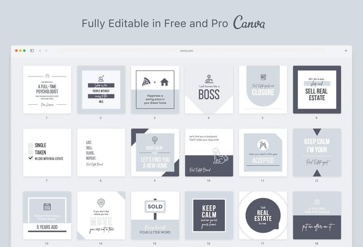 Ladystrategist 30 Funny Real Estate - Instagram Post Canva Templates instagram canva templates social media templates etsy free canva templates