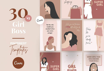 Ladystrategist 30+ Girl Boss Pins - Editable Canva Templates Pack 02 instagram canva templates social media templates etsy free canva templates