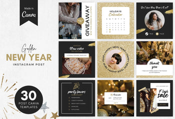 Ladystrategist 30 Golden New Year Instagram Post Canva Templates instagram canva templates social media templates etsy free canva templates