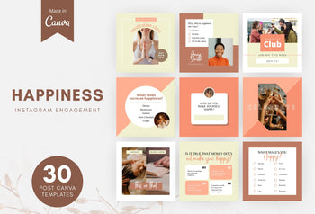 Ladystrategist 30 Happiness Instagram Post Canva Templates instagram canva templates social media templates etsy free canva templates