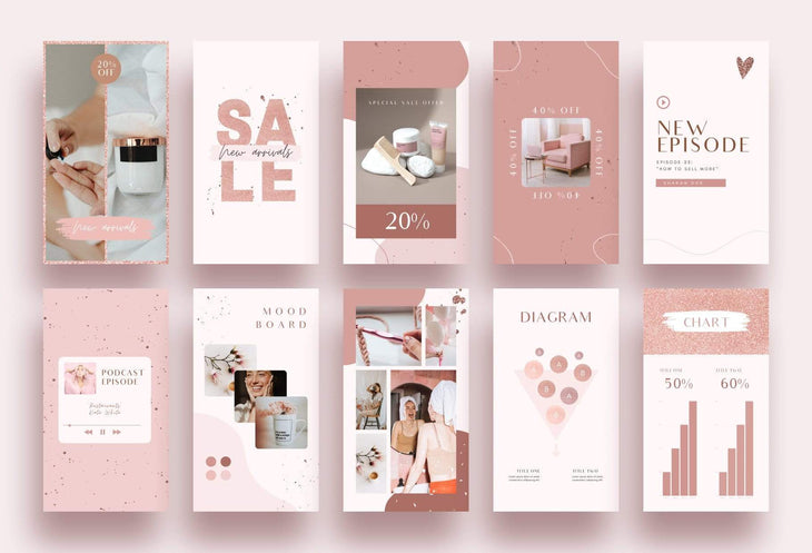 Ladystrategist 30 Instagram Engagement Stories - Rose Gold Pack 02 instagram canva templates social media templates etsy free canva templates