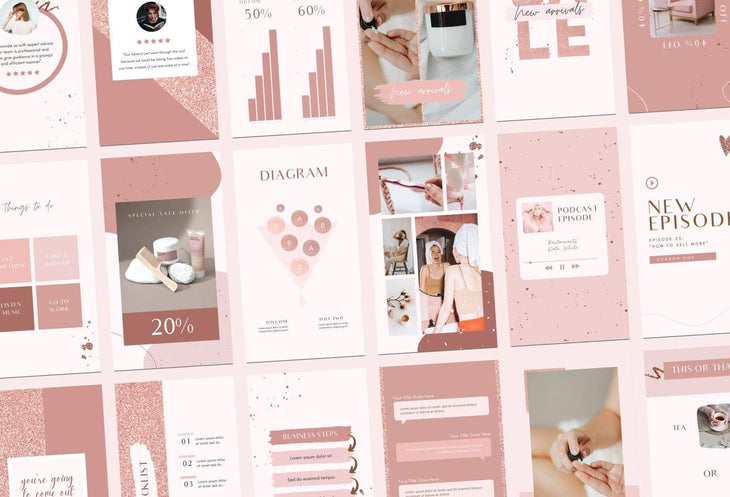 Ladystrategist 30 Instagram Engagement Stories - Rose Gold Pack 02 instagram canva templates social media templates etsy free canva templates