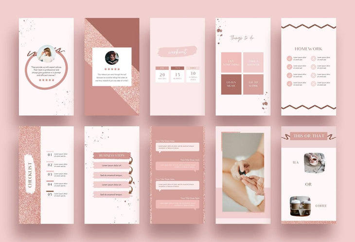 Ladystrategist 30 Instagram Engagement Stories - Rose Gold Pack 02 instagram canva templates social media templates etsy free canva templates