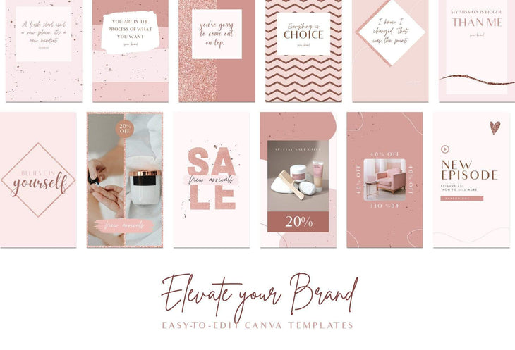 Ladystrategist 30 Instagram Engagement Stories - Rose Gold Pack 02 instagram canva templates social media templates etsy free canva templates