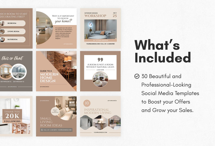 Ladystrategist 30 Interior Designer Instagram Post Canva Templates V2 instagram canva templates social media templates etsy free canva templates