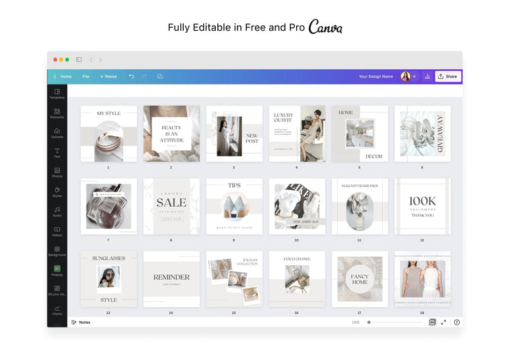 Ladystrategist 30 Luxurious Lifestyle Instagram Post Canva Templates V2 instagram canva templates social media templates etsy free canva templates