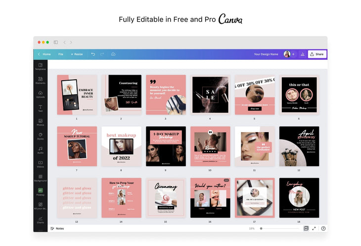 Ladystrategist 30 Makeup Instagram Post Canva Templates V3 instagram canva templates social media templates etsy free canva templates