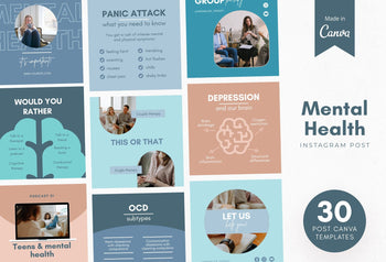 Ladystrategist 30 Mental Health Instagram Post Canva Templates V2 instagram canva templates social media templates etsy free canva templates
