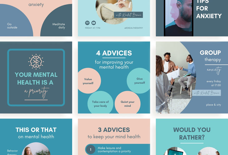 Ladystrategist 30 Mental Health Instagram Post Canva Templates V2 instagram canva templates social media templates etsy free canva templates