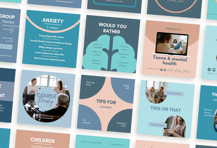 Ladystrategist 30 Mental Health Instagram Post Canva Templates V2 instagram canva templates social media templates etsy free canva templates