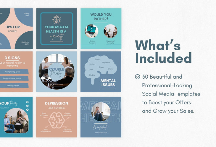 Ladystrategist 30 Mental Health Instagram Post Canva Templates V2 instagram canva templates social media templates etsy free canva templates