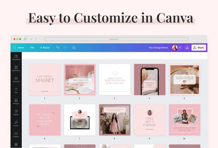 Ladystrategist 30 Money Affirmations Instagram Post Canva Templates instagram canva templates social media templates etsy free canva templates