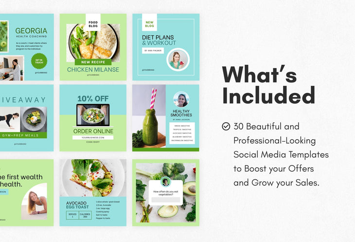 Ladystrategist 30 Nutrition Instagram Post Canva Templates V2 instagram canva templates social media templates etsy free canva templates