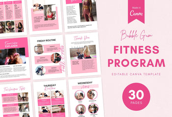 Ladystrategist 30 Page Fitness Program Template Bubble Gum Editable Canva Template instagram canva templates social media templates etsy free canva templates