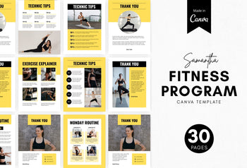 Ladystrategist 30 Page Fitness Program Template Samantha Editable Canva Templates instagram canva templates social media templates etsy free canva templates