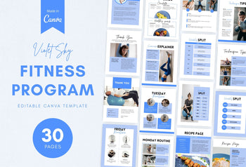 Ladystrategist 30 Page Fitness Program Template Violet Sky Editable Canva Templates instagram canva templates social media templates etsy free canva templates