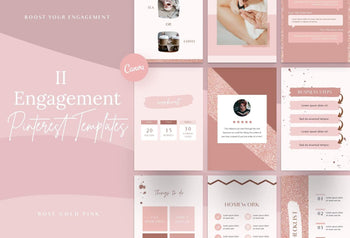 Ladystrategist 30+ Pinterest Engagement Pins - Editable Canva Templates Rose Gold V2 instagram canva templates social media templates etsy free canva templates