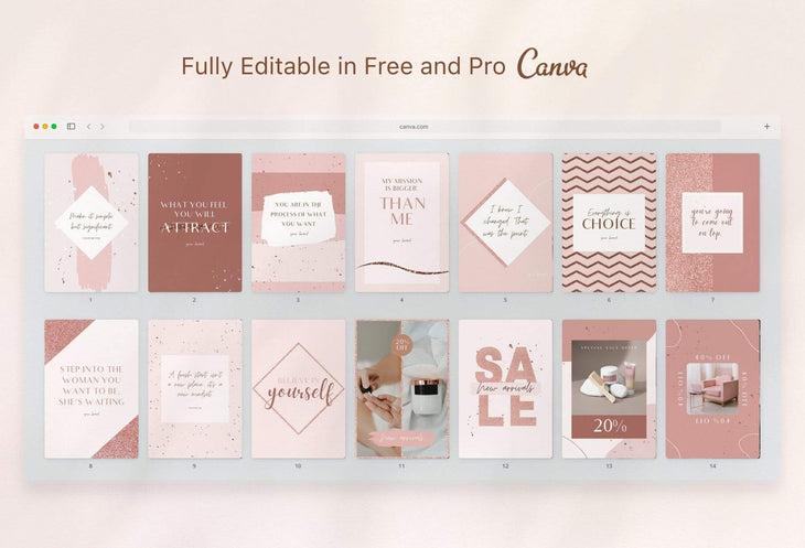 Ladystrategist 30+ Pinterest Engagement Pins - Editable Canva Templates Rose Gold V2 instagram canva templates social media templates etsy free canva templates