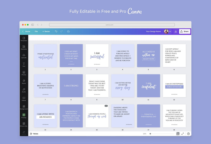 Ladystrategist 30 Positive Affirmations Instagram Post Canva Templates instagram canva templates social media templates etsy free canva templates