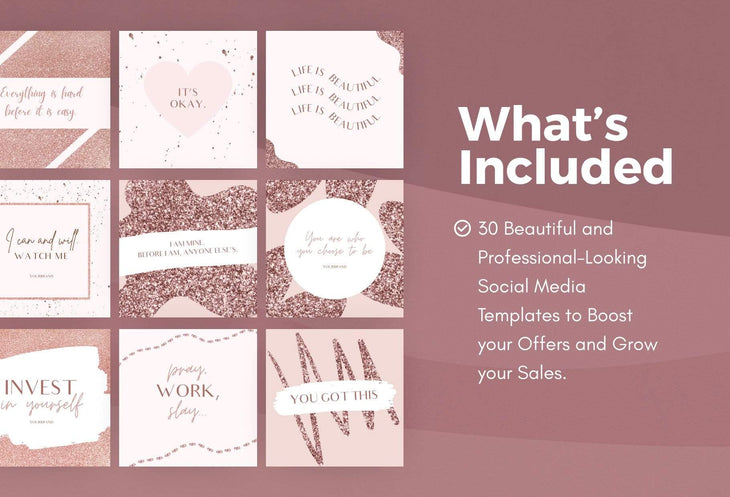 Ladystrategist 30 Quotes Rose Gold Instagram Engagement Booster Post Canva Templates instagram canva templates social media templates etsy free canva templates