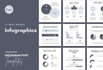 Ladystrategist 30 Real Estate Infographics - Instagram Post Canva Templates instagram canva templates social media templates etsy free canva templates