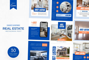 Ladystrategist 30 Real Estate Just Listed Instagram Post Canva Templates V2 instagram canva templates social media templates etsy free canva templates