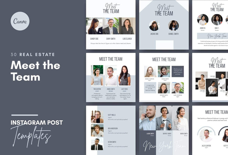 Ladystrategist 30 Real Estate Meet the Team - Instagram Post Canva Templates instagram canva templates social media templates etsy free canva templates