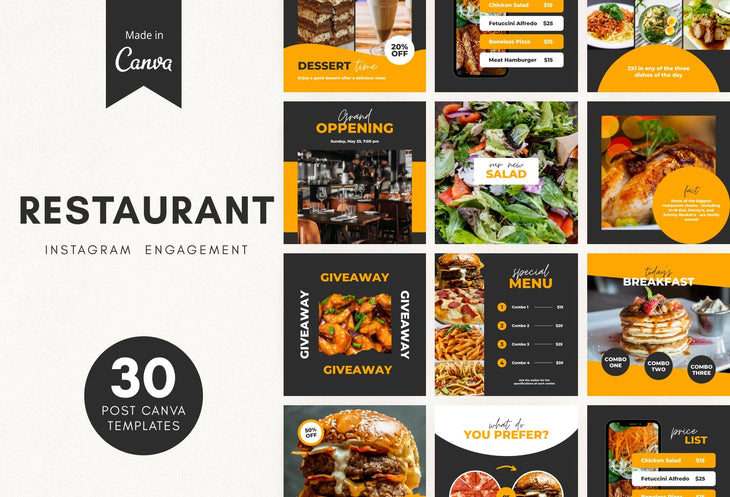 Ladystrategist 30 Restaurant Instagram Post Canva Templates instagram canva templates social media templates etsy free canva templates